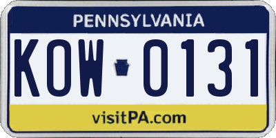 PA license plate KOW0131