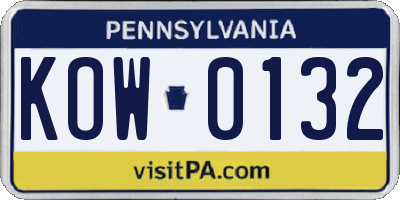 PA license plate KOW0132
