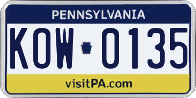 PA license plate KOW0135