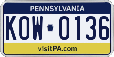 PA license plate KOW0136