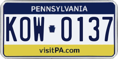 PA license plate KOW0137