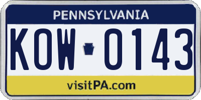 PA license plate KOW0143