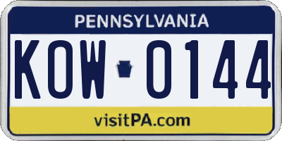 PA license plate KOW0144