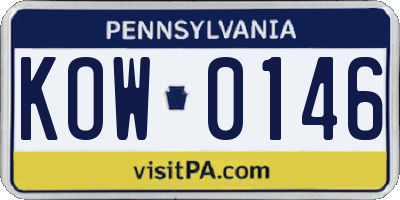 PA license plate KOW0146