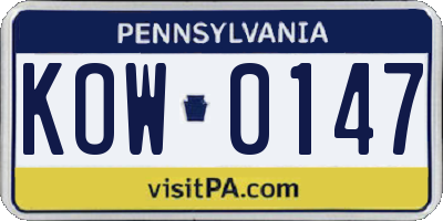PA license plate KOW0147