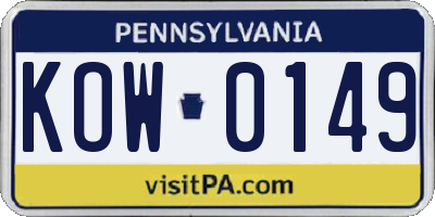 PA license plate KOW0149