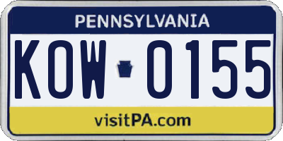 PA license plate KOW0155