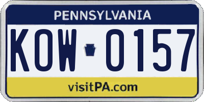 PA license plate KOW0157
