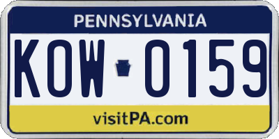 PA license plate KOW0159