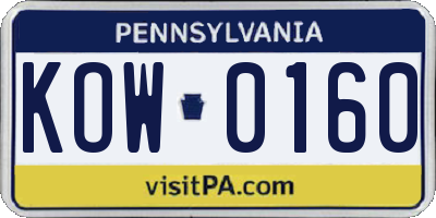PA license plate KOW0160