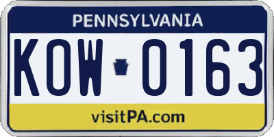 PA license plate KOW0163