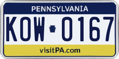 PA license plate KOW0167