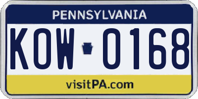 PA license plate KOW0168