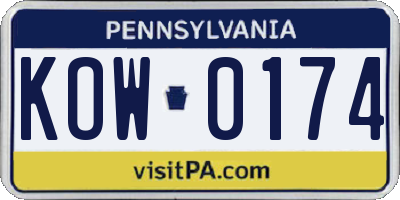 PA license plate KOW0174