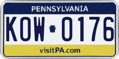 PA license plate KOW0176