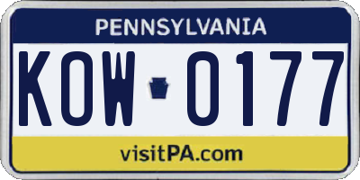PA license plate KOW0177