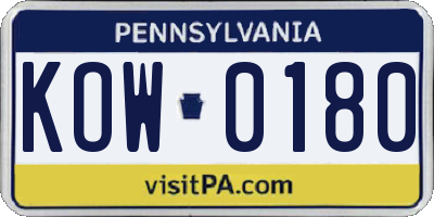 PA license plate KOW0180