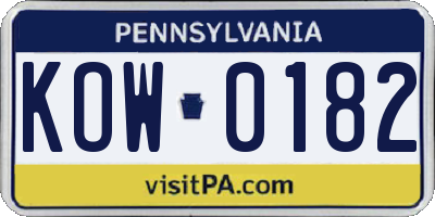 PA license plate KOW0182