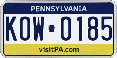 PA license plate KOW0185