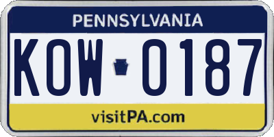 PA license plate KOW0187
