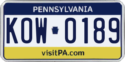 PA license plate KOW0189