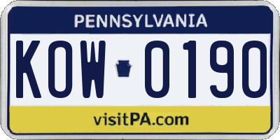 PA license plate KOW0190