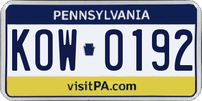 PA license plate KOW0192