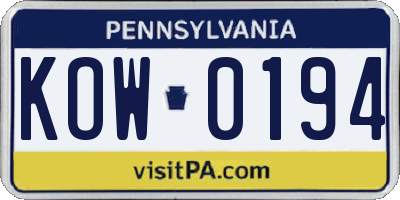 PA license plate KOW0194
