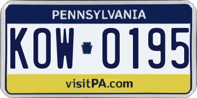 PA license plate KOW0195