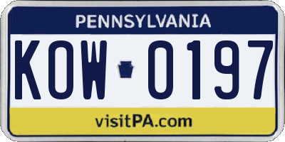 PA license plate KOW0197
