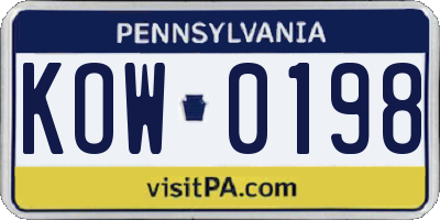 PA license plate KOW0198