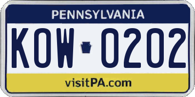 PA license plate KOW0202