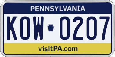 PA license plate KOW0207