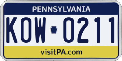 PA license plate KOW0211