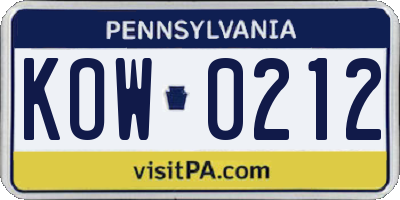 PA license plate KOW0212