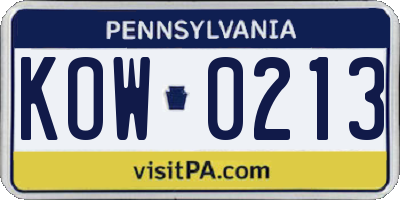 PA license plate KOW0213