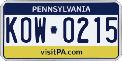 PA license plate KOW0215