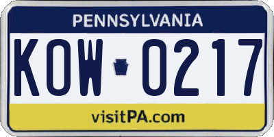 PA license plate KOW0217