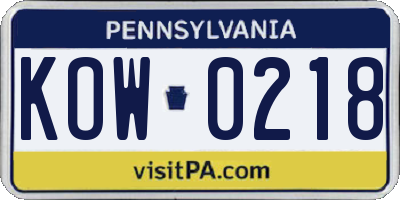 PA license plate KOW0218