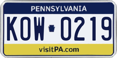 PA license plate KOW0219