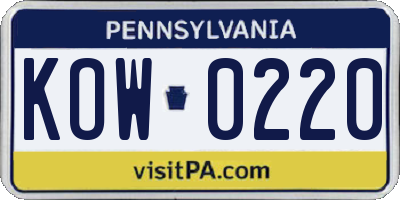 PA license plate KOW0220