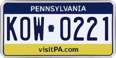PA license plate KOW0221