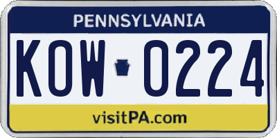 PA license plate KOW0224