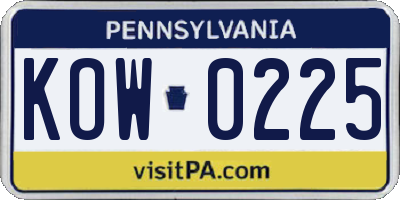 PA license plate KOW0225