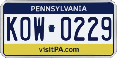 PA license plate KOW0229