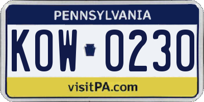PA license plate KOW0230