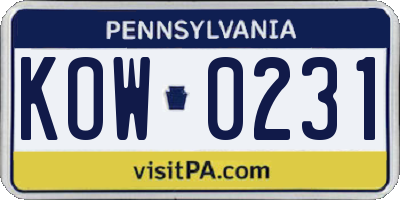 PA license plate KOW0231