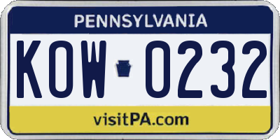 PA license plate KOW0232