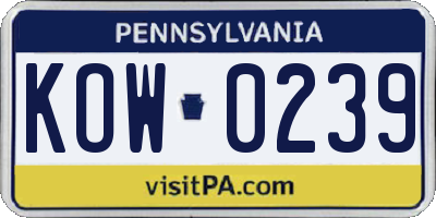 PA license plate KOW0239