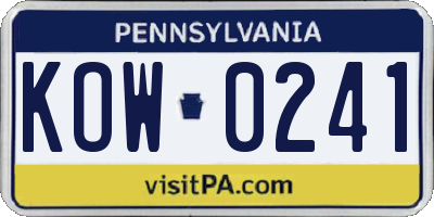 PA license plate KOW0241